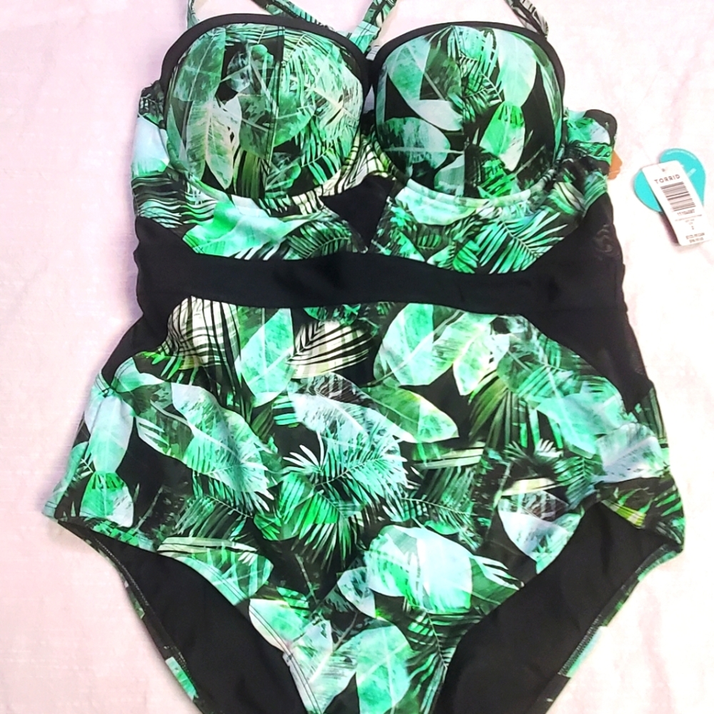 Torrid Green Palm Swimming Suite